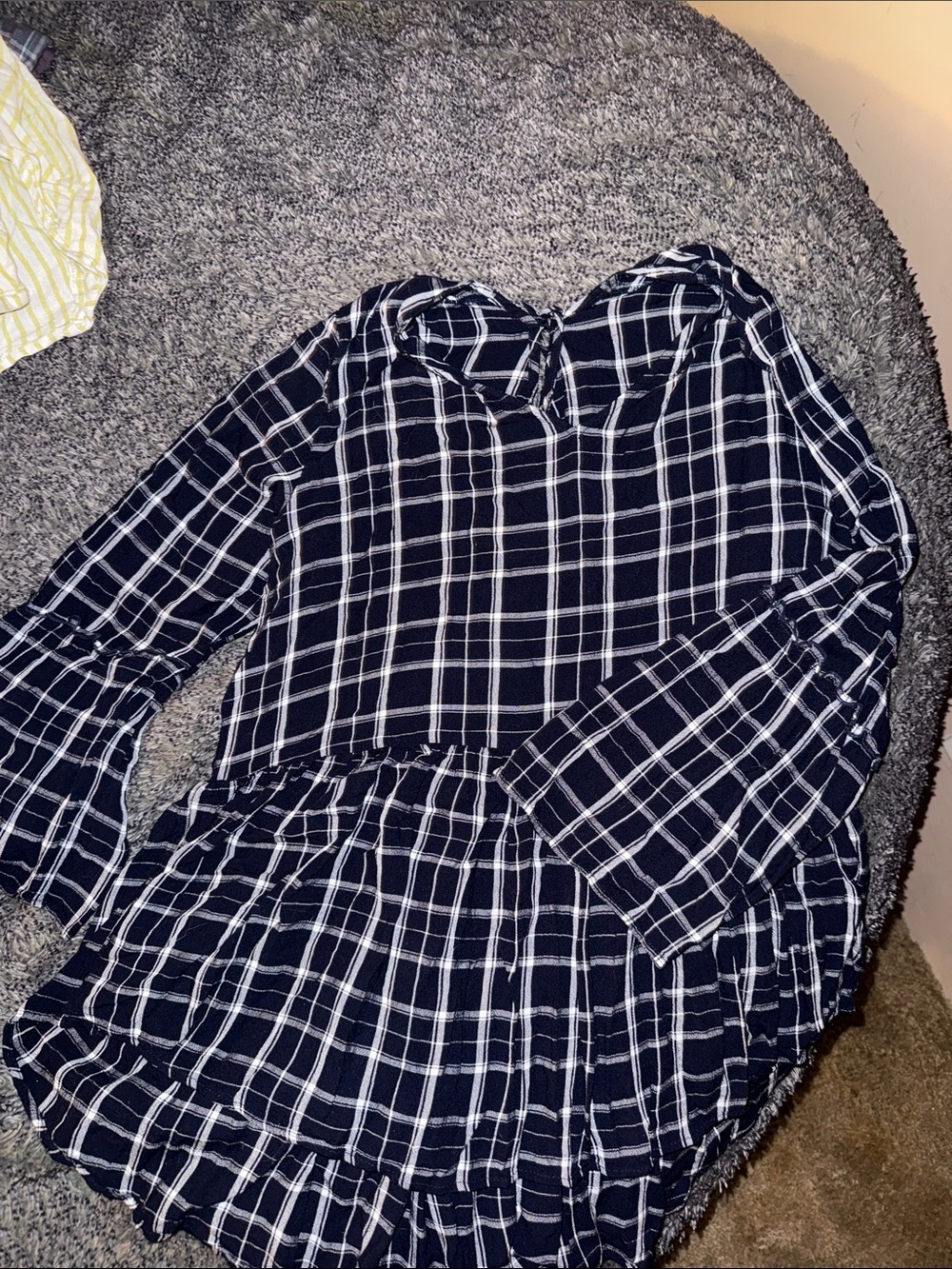 Navy and White Checked Peplum Blouse